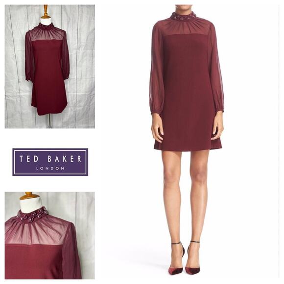Ted Baker Casey Jewel‎ Beaded High Neck Shift Dress 2 - Picture 1 of 11
